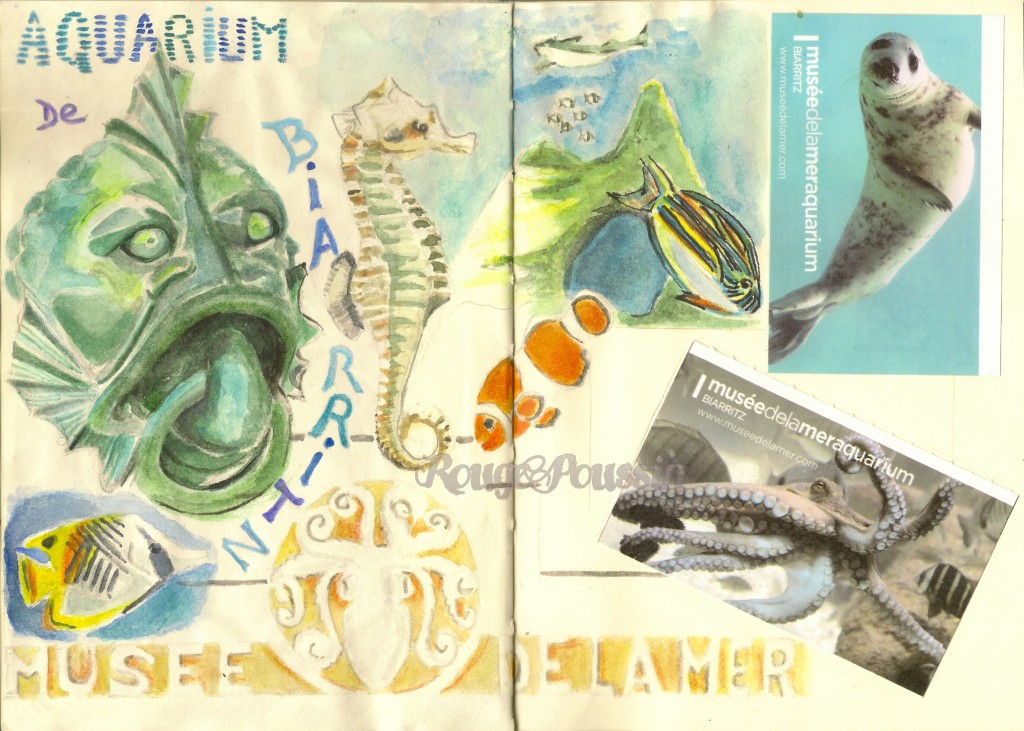 Dessin et aquarelle de l'aquarium de Biarritz